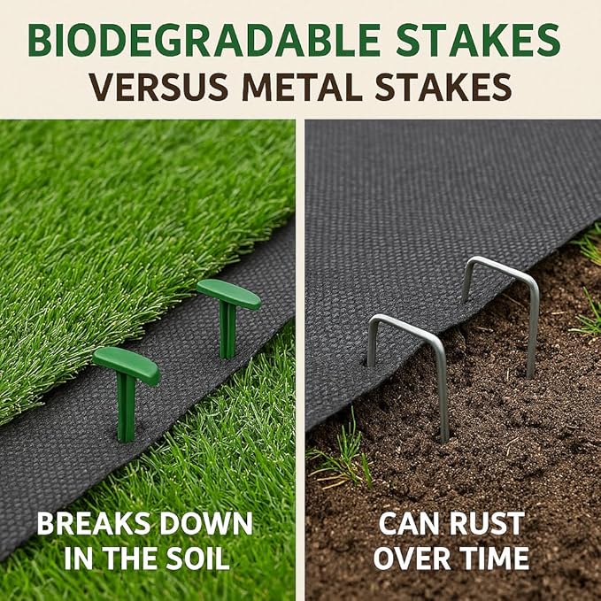 4-Inch Biodegradable Stakes, Pack of 500 - Superior Holding Power Stakes, Sod Staples for Weed Fabric, Eco-Friendly Garden Support Pegs & Fabric Pins, Netting,Turf, Landscaping and Gardening