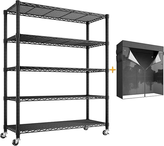 REIBII 72.8" H Storage Shelves with Wheels Wire Shelving Cover Heavy Duty Metal Shelving for Pantry Garage Kitchen Commercial Industrail,Storage Rack Shelf Commercial Shelving,35" W*16" D*72.8" H