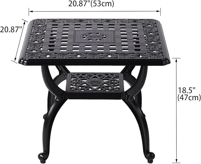Cast Aluminum Outdoor Side Table,Small Patio Table,Outdoor Coffee Tables for Patio,Garden,Balcony, for All Weather (Black, Square)