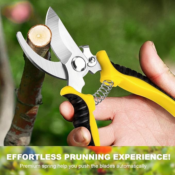3 Pack Garden Pruning Shears, Stainless Steel Gardening Scissors Set with Storage Bag - Sharp Handheld Pruners for Plants, Flowers, Branches - Ergonomic Garden Clippers & Tools