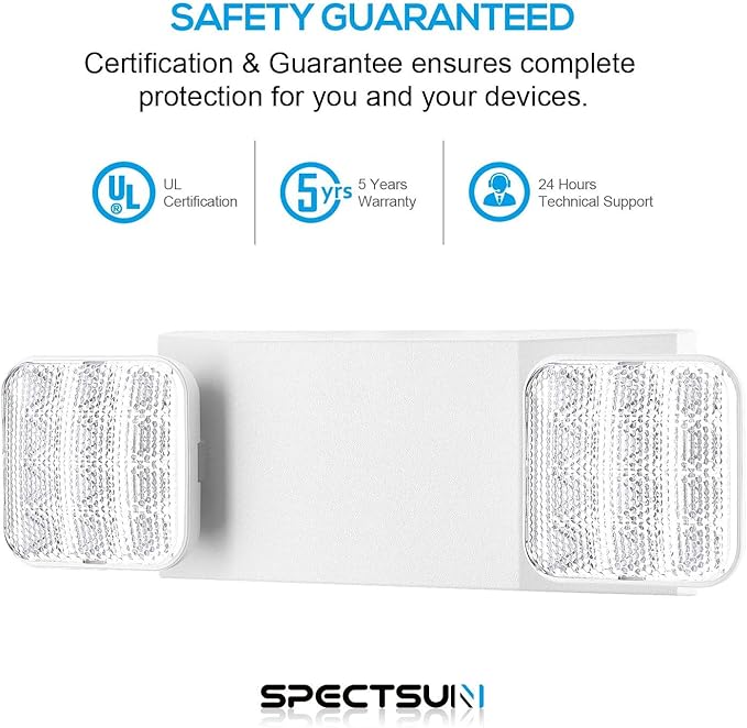 SPECTSUN 12 Pack LED Emergency Lighting Fixture with 2 LED Heads and Hardwired Adjustable White Color Commercial Emergency Lights with Battery Backup for Power Failure