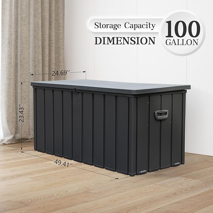Domi 100-Gallon Outdoor Storage Box – Waterproof, Lockable Storage Cabinet With Resin Lid for Patio Furniture, Garden Tools & Pool Supplies – Large Metal Storage for Cushions, Toys & More