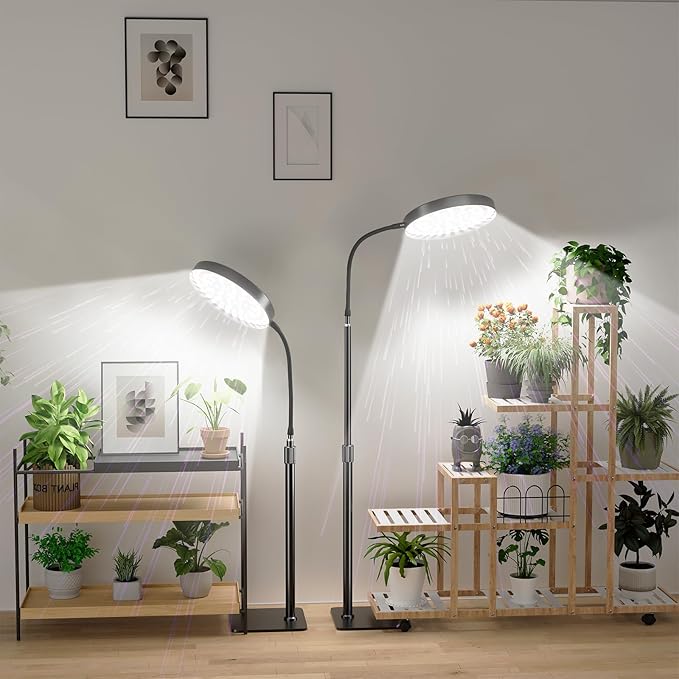Grow Lights for Indoor Plants Full Spectrum with Stand, Floor Plant Growing Lamp with 216 LEDs for Large Plants, Auto ON/Off Timer 4/8/12H, 5 Dimmable Levels, 40-52 inches Adjustable Height
