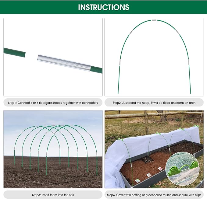 72pcs Garden Hoops for Raised Bed, 12 Sets of 8FT Long Greenhouse Hoops Grow Tunnel, Rust-Free Fiberglass Support Hoops Frame for Netting, DIY Plant Support Garden Stakes for Row Cover