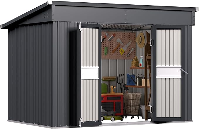 MUPATER 6 x 10 ft Outdoor Storage Shed,Galvanized Metal Shed Storage House with Lockable Door and Vents for Garden,Patio, Backyard, Grey