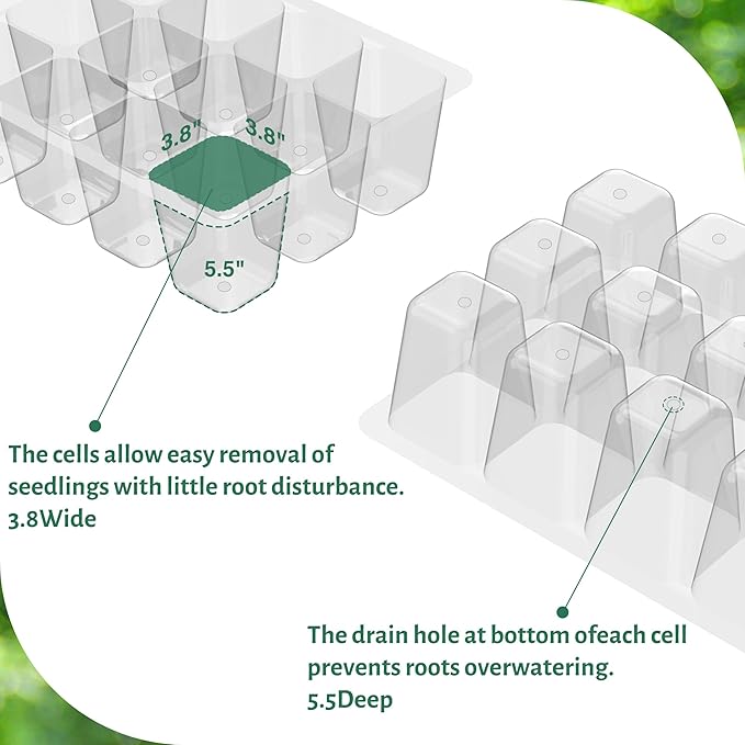 MIXC 5 Pack 1020 Seed Starter Trays with 3.6" Humidity Dome Plant Growing Tray Germination Seed Starting kit, Mini Greenhouse with Handle for Cloning Plant