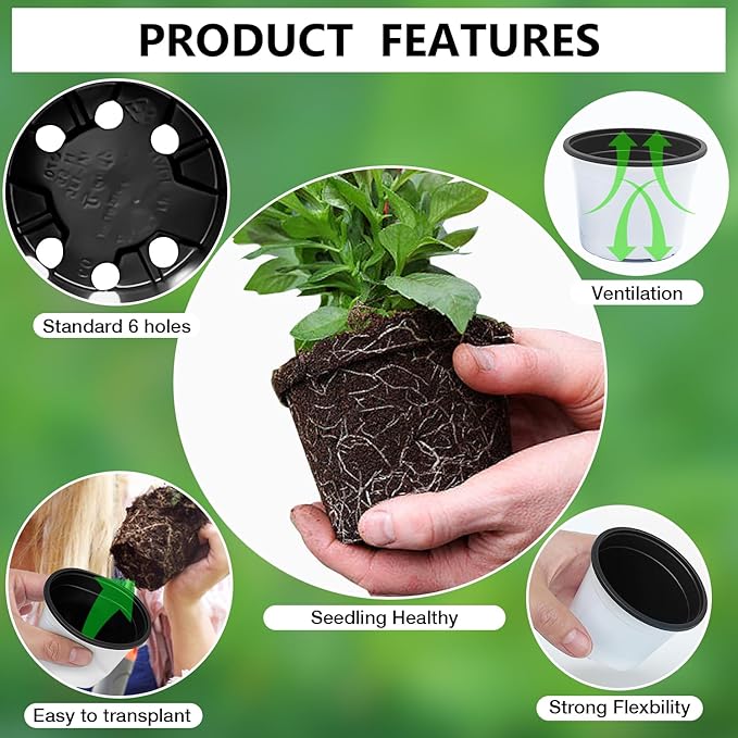 Nursery Pots, 100 Pack 2.8 inch Plastic Plant Pots, Small Flower Pots for Succulents, Seedlings, Flowers, Transplanting（White）