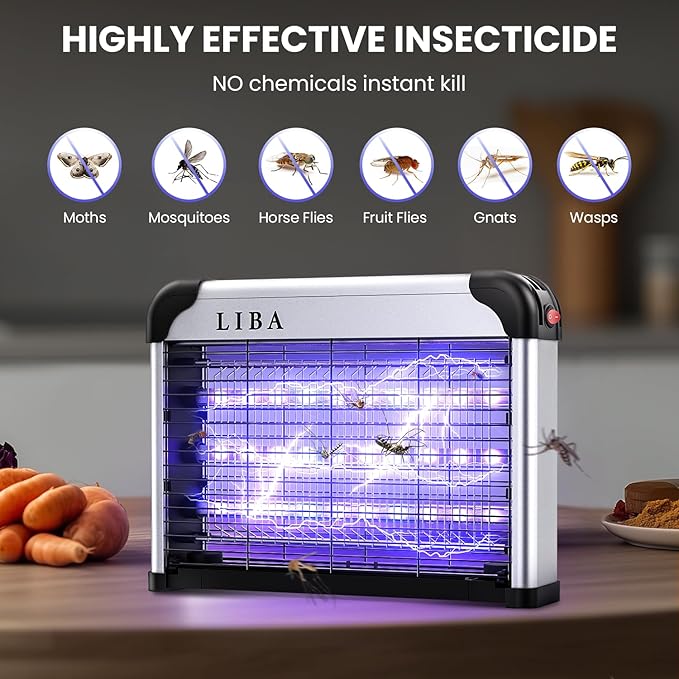 LiBa LED Indoor Bug Zapper, Electric Mosquito Killer Fly Zapper with Dual UV Wavelength Attraction, High Voltage Fly Trap Mosquito Trap Over 10-Year Lifespan LED Bulbs Light, Safe for Kids/Pets