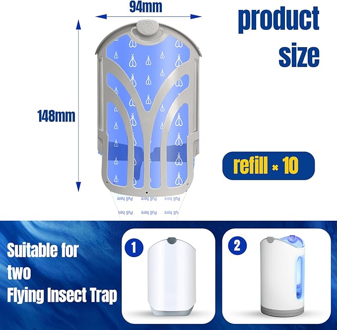 10 Pack Flying Insect Trap Starter Kit, ZEBO Flying Insect Trap Refill, Cartridge Kit Compatible with ZIVO M364 and Max Trap, NO Device - ZVEO Replacement Kit (10 Cartridges)