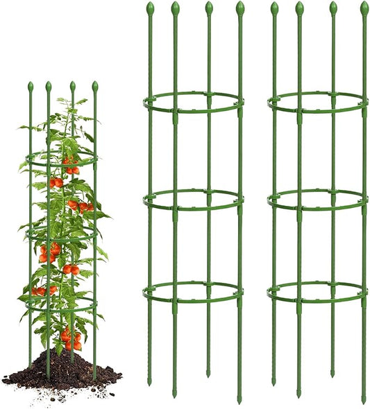 Breeze Touch Tomato Support Cages 2 Pack, Adjustable Tomato Trellis Up to 59 Inch for Garden & Pots, Small Plant Cages, Plant Support for Climbing Vegetables, Flowers, Beans, Cucumber, Peony