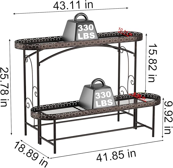 Plant Stand Outdoor Indoor 2 Tier Metal Pland Stand, Detachable Heavy Duty Tall Plant Shelf Rack Flower Pot Holder for Patio Garden Balcony Living Room, Distressed Vintage Black