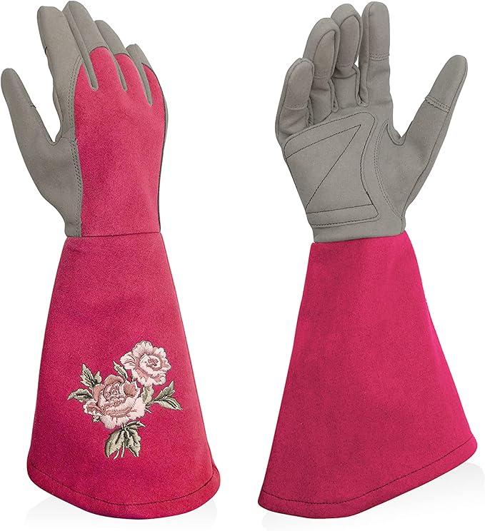 Rose Pruning Gloves Thorn Proof, Embroidery Leather Gardening Gloves with Extra Long Forearm Protection