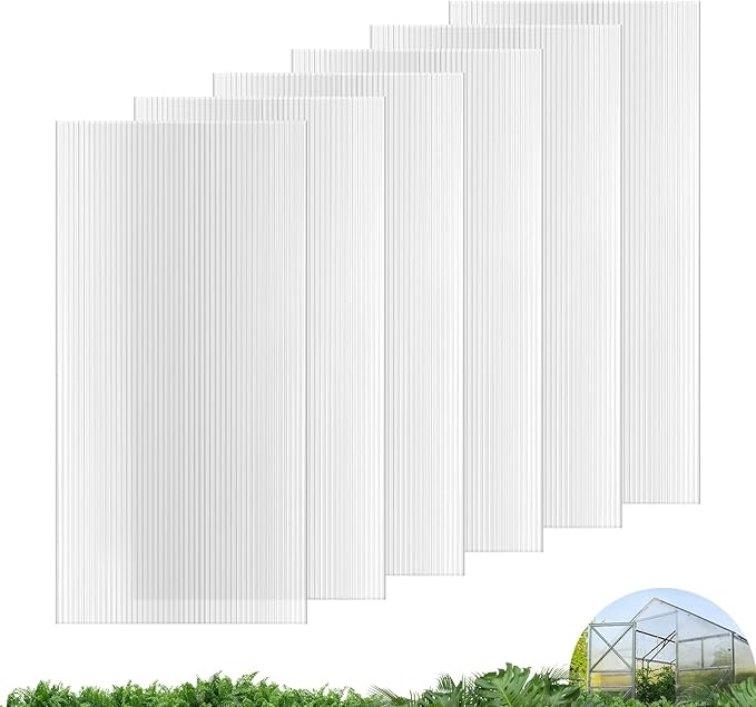 UMIG 6 PCS 4'x 2'x 0.24'' Polycarbonate Greenhouse Panels, Twin-Wall Waterproof UV Protected Corrugated Plastic Roof Panels Sheets, Clear Replacement Panels for Greenhouse, Outdoor, Plant