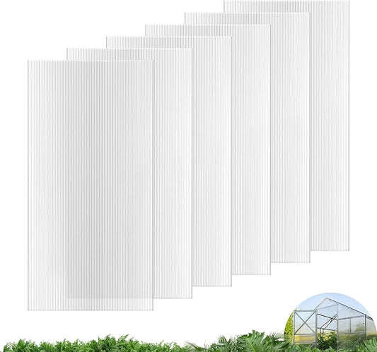 UMIG 6 PCS 4'x 2'x 0.24'' Polycarbonate Greenhouse Panels, Twin-Wall Waterproof UV Protected Corrugated Plastic Roof Panels Sheets, Clear Replacement Panels for Greenhouse, Outdoor, Plant