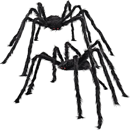 JOYIN 2 Pack 5 Ft Halloween Outdoor Decorations Hairy Black Spider, Scary Giant Spider, Fake Large Haunted House Props, Halloween Yard Lawn Decorations Party Indoor Decor
