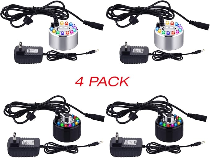 Yaomiao 4 Piece Halloween Mist Maker Fogger Small Ultrasonic Fog Machine Fountain Mister Fogger Water Garden Pond Foggers Air Humidifier with 12 LED Light Flashes for Halloween (Black and Silver)