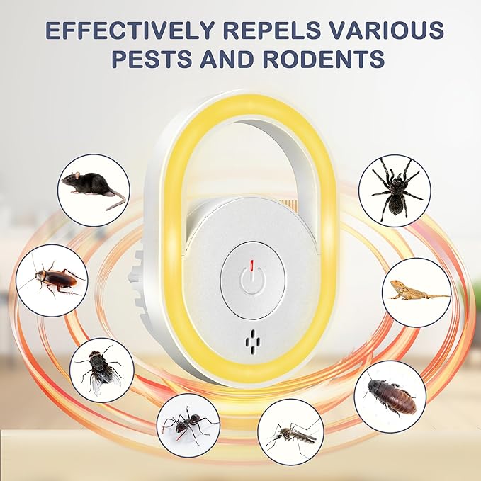 2025 Upgraded Ultrasonic Pest Repeller 6 Packs, Mice Repellent for House, Indoor Ultrasonic Repellent for Mites Rodent Bugs Roaches Insects Spiders Mice Flies Cockroach, 4 Modes