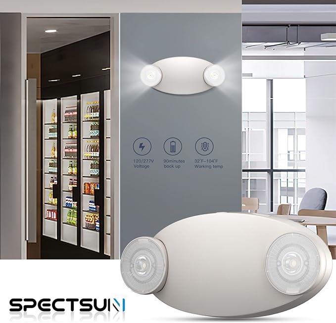 Spectsun Lights 8 Pack LED Emergency Light with Battery Backup -Adjustable Hardwired 2 LED Bug Eye Head Wall Mount -UL Certified 120-22VAC White Emergency Exit Lighting Fixtures for Business/Home