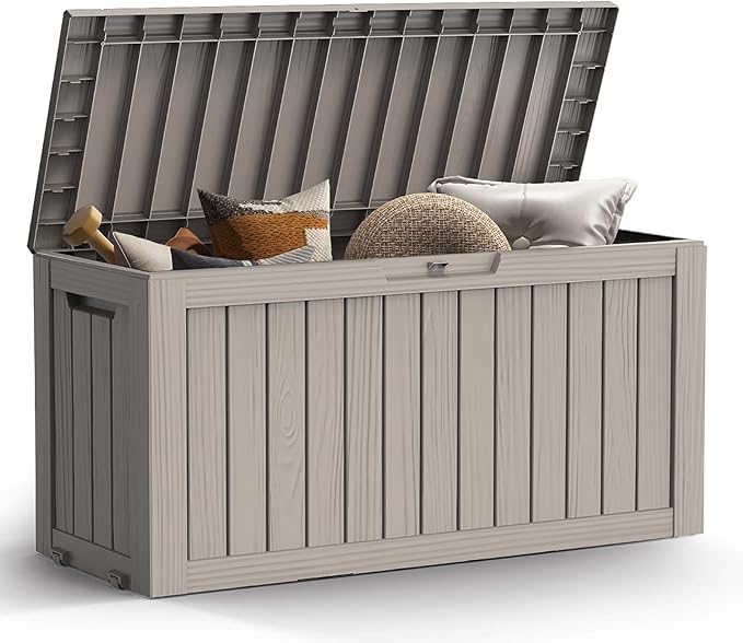 Mars Villa Deck Box, Waterproof Weatherproof and UV Resistant Resin Storage Bin with Lockable Lid, Ideal for, Outdoor, Patio Furniture Cushions, Pool Supplies, Garden Tools (72 Gallon, Grey)