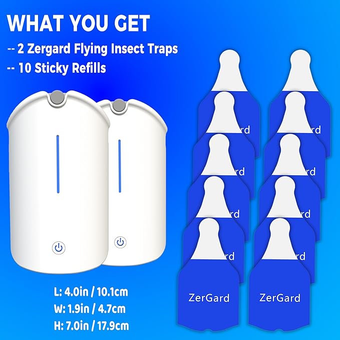 Flying Insect Trap, ZerGard Indoor Plug in Bug Catcher with UV Light (2 Devices+10 Refills) Captures Mosquito Gnat Moth Fruit Flies for Kitchen, Living Room, Bedroom, ZM002