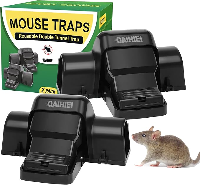 Rat Chipmunk Traps, Reusable Dual-Entry Tunnel Traps for Rats Mice Better Capture Rate, Covered Snap Trap for Humane Kill Indoor Outdoor for Home, Farm, Restaurants, 2 Pack