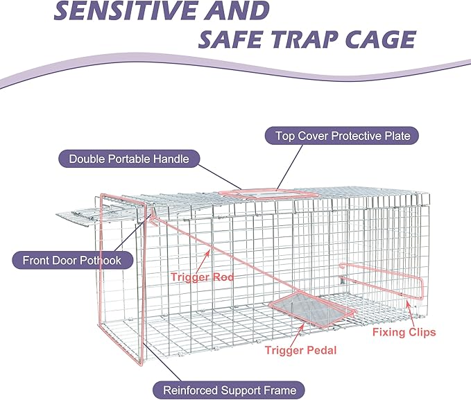 Live Feral Cat Trap Cage with Cover, Heavy Duty Folding Animal Traps Cage for Stray Cats, Humane Cat Trap for Raccoon, Squirrel, Skunk, Catch and Release - (32 x 10 x 12 inches)