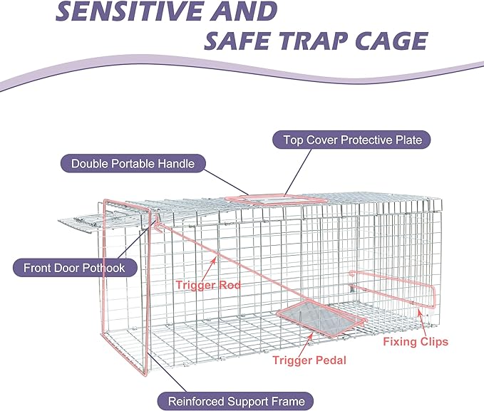 Live Feral Cat Trap Cage with Cover, Heavy Duty Folding Animal Traps Cage for Stray Cats, Large Humane Cat Trap for Raccoon, Squirrel, Skunk, Catch and Release