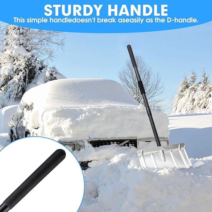 Snow Shovel for Driveway, 53/66 inches Aluminum Snow Removal Shovel Heavy Duty Metal Snow Shovels for Car Trunk Home Garage Garden