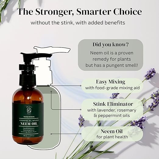 Neem Oil for Plants (Makes 480 fl oz) Infused with Lavender, Peppermint & Rosemary Essential Oils (2.7 fl oz)
