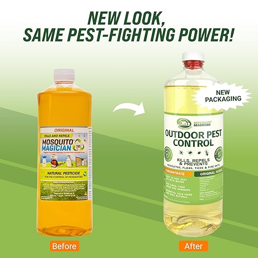 Mosquito Magician Liquid Concentrate, Kills Mosquitoes, Fleas & Fire Ants, Yard Spray Treatment, Safe for Pets, Use with Sprayers, Foggers & Misting Systems, Outdoor Mosquito Repellent - 32 Fl Oz