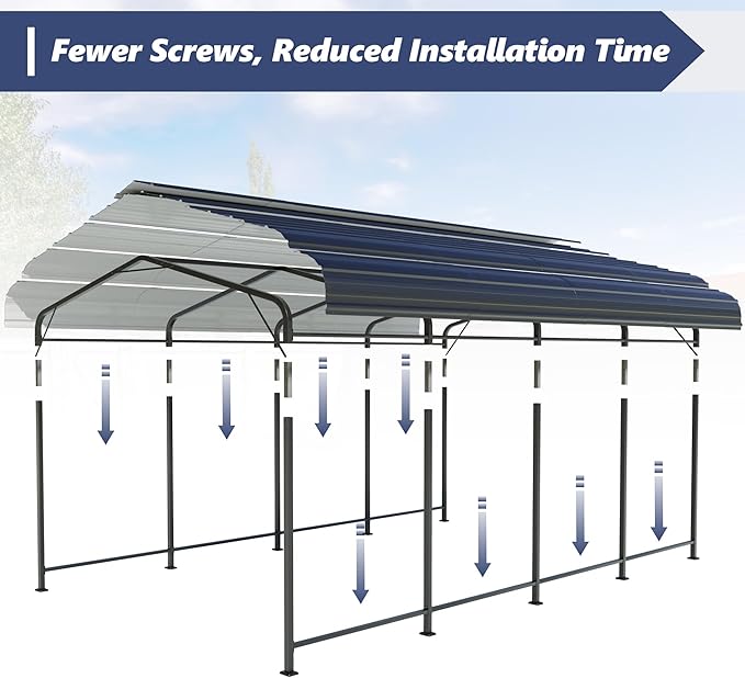SUNBURY 10x20 FT Carport, Heavy Duty Car Port Canopy with Galvanized Steel Roof, Outdoor Garage Car Shelter Shade with Heavier Metal Frame, for Car, Boat, Pickup and Tractors, Grey