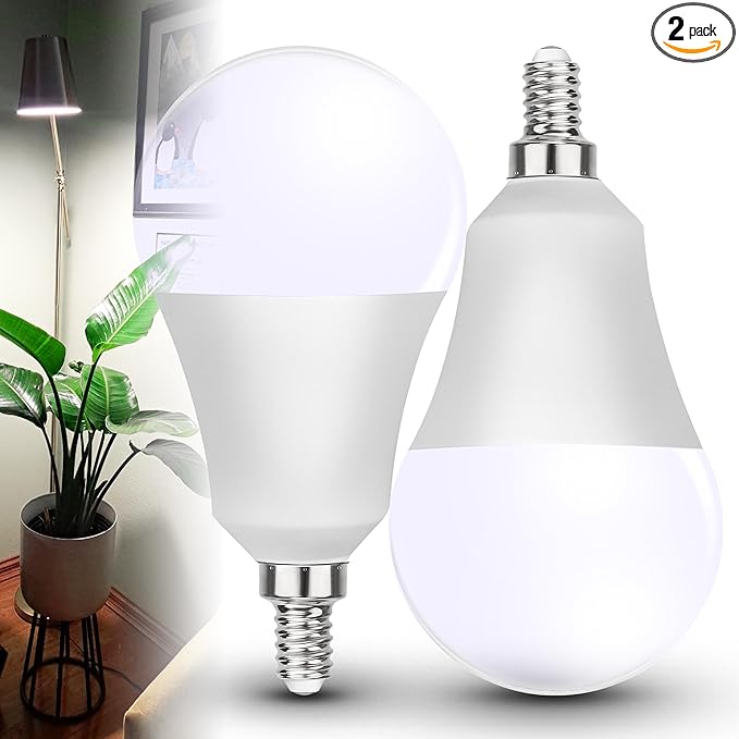 2 Pack E12 Small Candelabra Base LED Grow Light Bulbs Full Spectrum, 12W Sun Plant Light Bulb 100w Equivalent, Balanced Spectrum 5000K Red Blue for Flower, Seed Starting, Indoor Growing