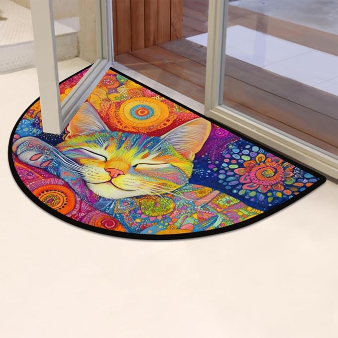 cfpolar Non-Slip Soft Half Round Door Mat, Colorful Nap Cat Semicircle Mat for Indoor Entrance Garage Bath Living Room Patio 24 x 36 in