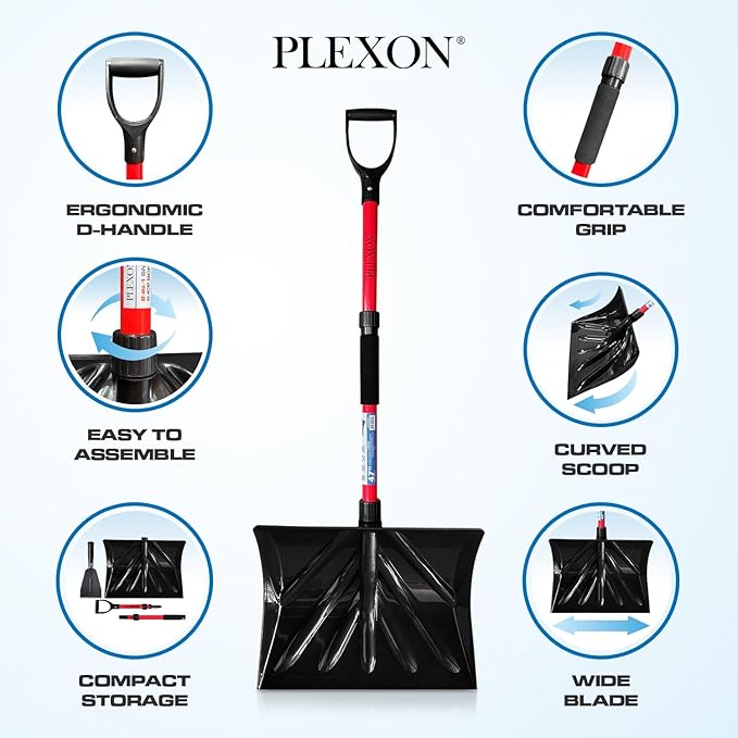 PLEXON Collapsible Snow Shovel for Driveway Lightweight Snow Shovel for Snow Removal with Ice Scraper Ice Chopper Folding Plastic for Car 48" Ergonomic