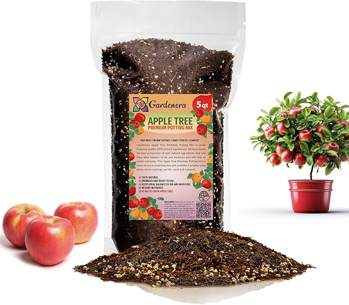 Premium Apple Potting Soil Mix - Optimal Nutrient-Rich Blend for Thriving and Juicy Apples - 5 Quart