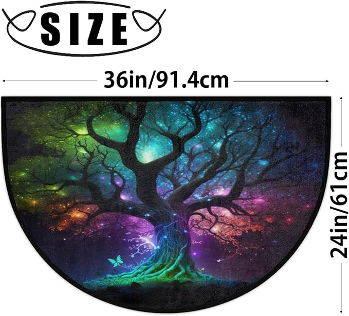 cfpolar Half Round Door Mat, Tree of Life Semi Circle Area Rug, Non Slip Area Rug Soft Doormat for Front Door Indoor Entrance Wear Half Moon Rug for Kitchen Bedroom Patio Fireplace 24 x 36 in