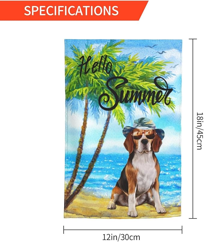 Beagle Dog Summer Summer Beach Palm Trees Tropical Garden Flag Welcome Party Outdoor Outside Decorations Picks Home House Garden Yard Decor 12x18 Inch