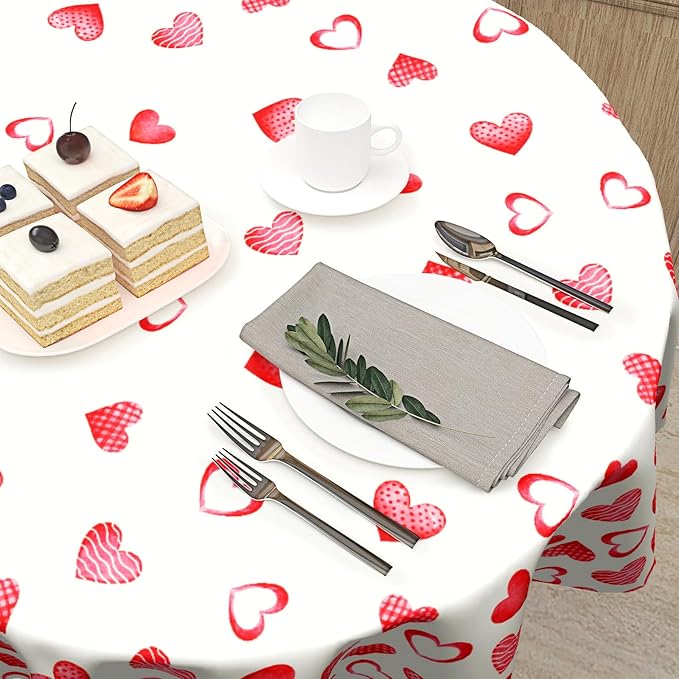 Giwawa Red Hearts Round Tablecloth 60 Inch,Love Romantic Wedding Anniversary Holiday Washable Polyester Table Cover for Dinner Restaurants Kitchen Party Events Tabletop Decoration