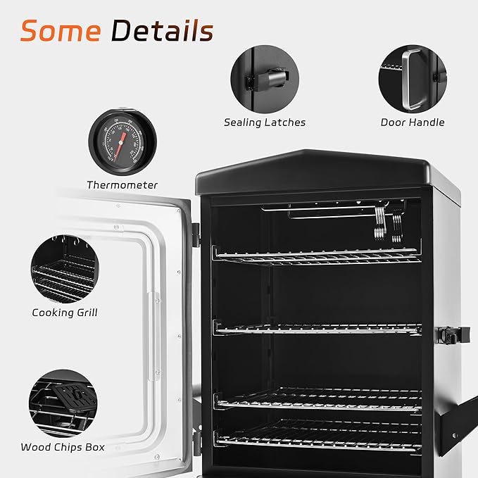 Large Vertical Propane Smoker Grill – 4-Rack Outdoor Gas BBQ Smoker with Temperature Control, Heavy Duty Design & Weather-Resistant Cover for Meat, Fish, Ribs