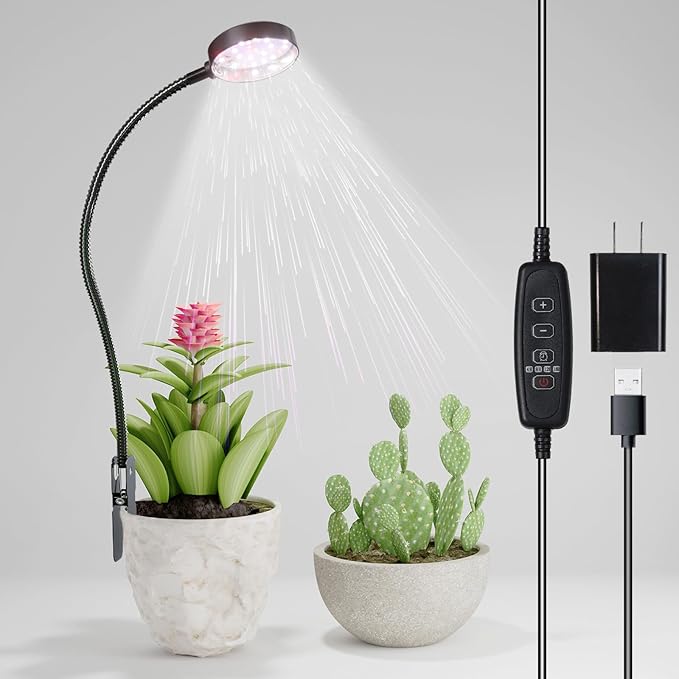 GYTF LED Grow Light, 6000K White Full Spectrum Pot Plant Light for Indoor Plants, Gooseneck Clip-on Plant Lamp with Dimmable, Auto ON/Off 4 8 12 18Hrs for Succulents Small Houseplants