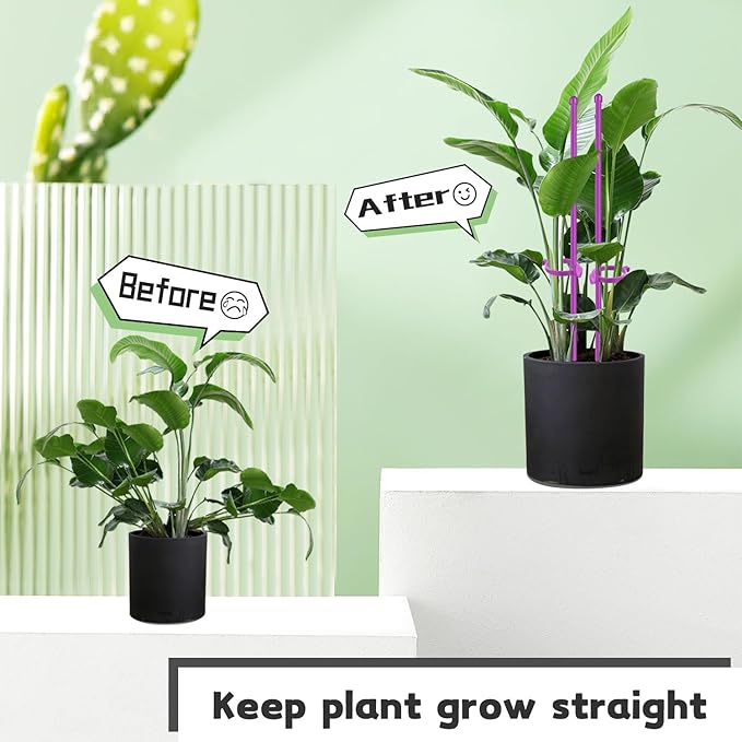 Plant Stakes 17inch &11inch,SupKing Adjustable Length Flower Support Stake 16Pcs Purple Orchid Stick with Clips for Indoor Outdoor Garden Potted Tomato Rose Amaryllis Vegetables Comes with 20 Ties