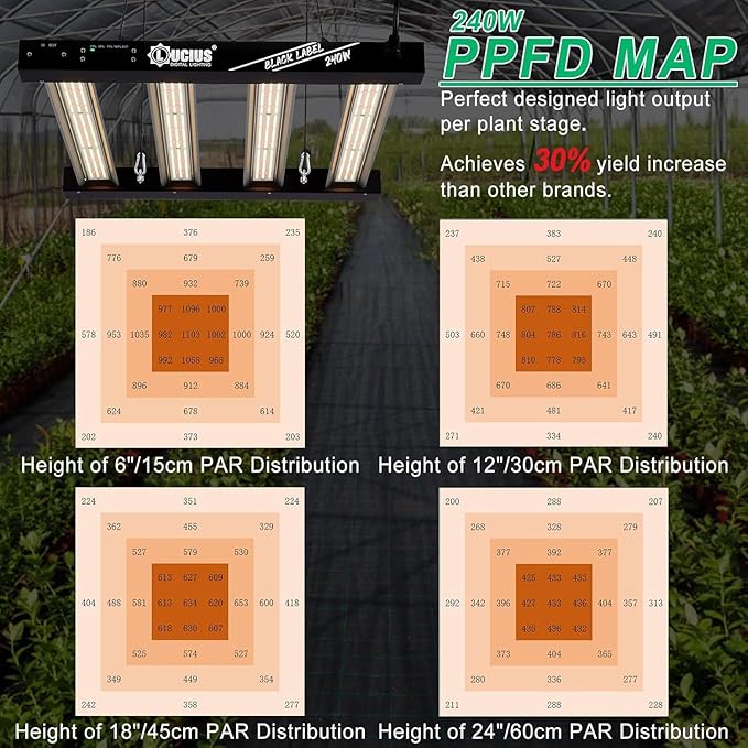 Lucius 240W LED Grow Light with LM281B Diodes, 2.9 µmol/J High Efficiency, Dimmable 4-Bar Light with 1200 Diodes, Full Spectrum Plant Grow Lamp for Indoor Plants, Seeding, Veg, Bloom, 120/240/277V