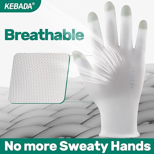 Kebada W1 Work Gloves for Men and Women, PU Coated Safety Gloves with Grip, Touchscreen, Ideal for Warehouse Package Handling, Construction, Gardening, White Medium