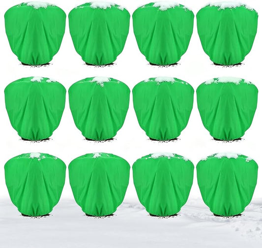 ANPHSIN 12 Pcs Plant Covers Freeze Protection - 39.3in x 39.3in Winter Shrub Plant Protection Bags, Frost Blankets Cloths with Drawstring for Outdoor Garden Plants, Green