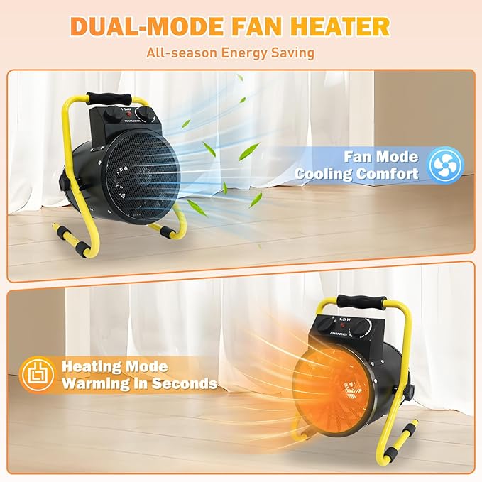 COOS BAY 1500W Portable Electric Space Heater, Outdoor Greenhouse Heater for Grow Tent, Garage, Workshop, Patio, RV – Radiant Heat, Overheat Protection, IPX4 Water Resistant, 2 Pack, Black