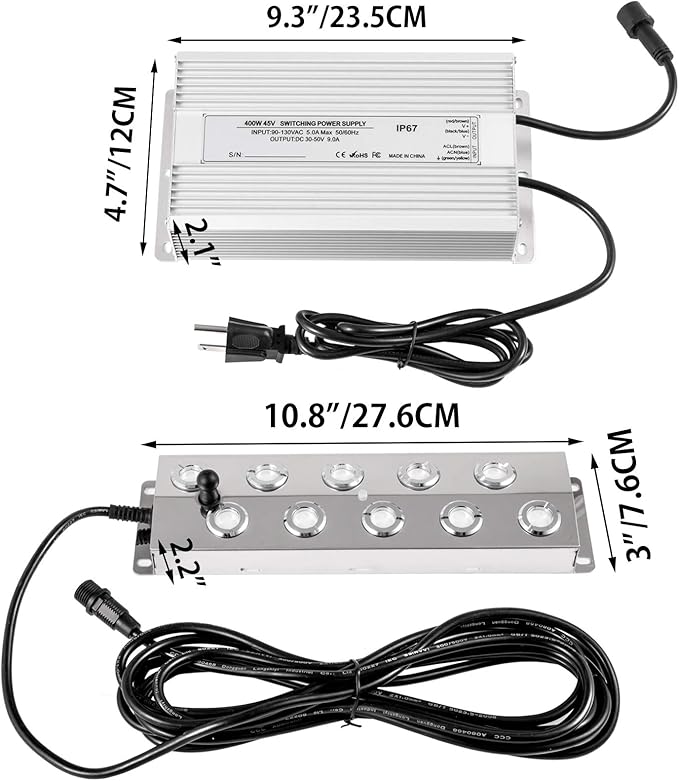 Vevor Happybuy Maker 10 Head Waterproof Power Supply Stainless Steel Mister Fogger 5kg/h Ultrasonic Mist Humidifier for Gardening and Pond, 10H, Silver