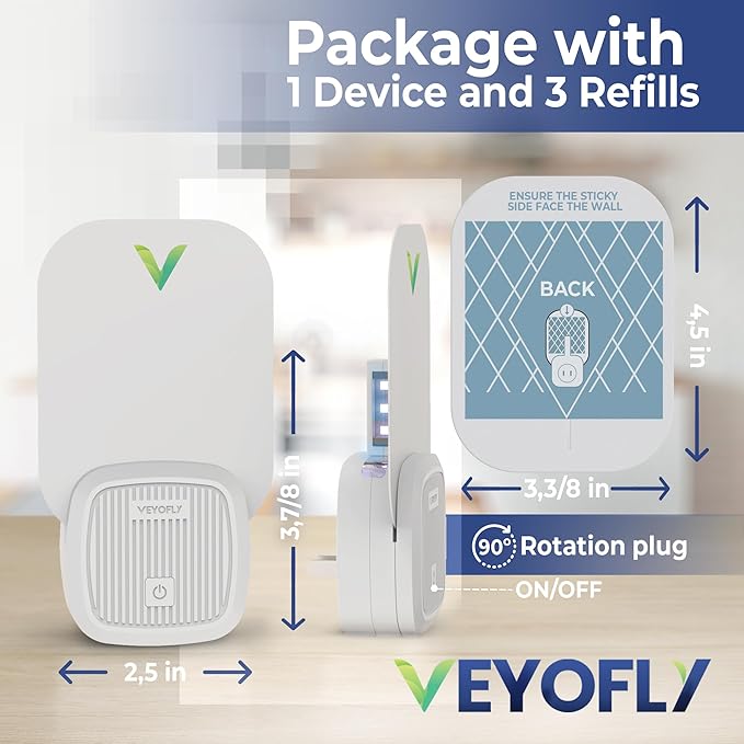 VEYOFLY Fly Trap Indoor, Fruit Fly Traps for Indoors, (1 Device + 3 Refills) Gnat Traps for House Indoor, Fly Catcher Indoor, Plug in Light Flying Insect Trap, Bug Light Killer, Fly Trap