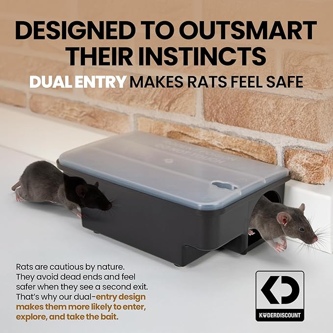 Köder-Discount Mouse & Rat Trap (Bait Not Included) – 4 Lockable Rat Bait Stations with Clear Lid & Dual Entry – Weather-Resistant, Tamper-Proof Rodent Trap to Prevent Bait Removal (8.7 x 5.5 x 3.1)