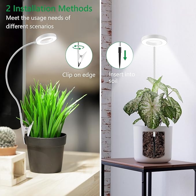 Plant Light Clip on 2 Pack, 6000K White Full Spectrum Plant Lights for Indoor Growing, Halo Grow Lamp with 360° Gooseneck, 6/12/16H Timer, 3 Light Modes, 5 Level Dimmable