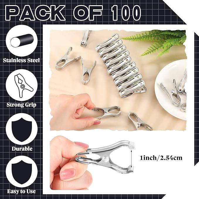 Raiten 100 Pcs Garden Clips Stainless Steel Greenhouse Clamps Heavy Duty Clips Have a Strong Grip to Hold Down The Shade Cloth or Plant Cover on Garden Hoops or Greenhouse Hoops and Netting Holding